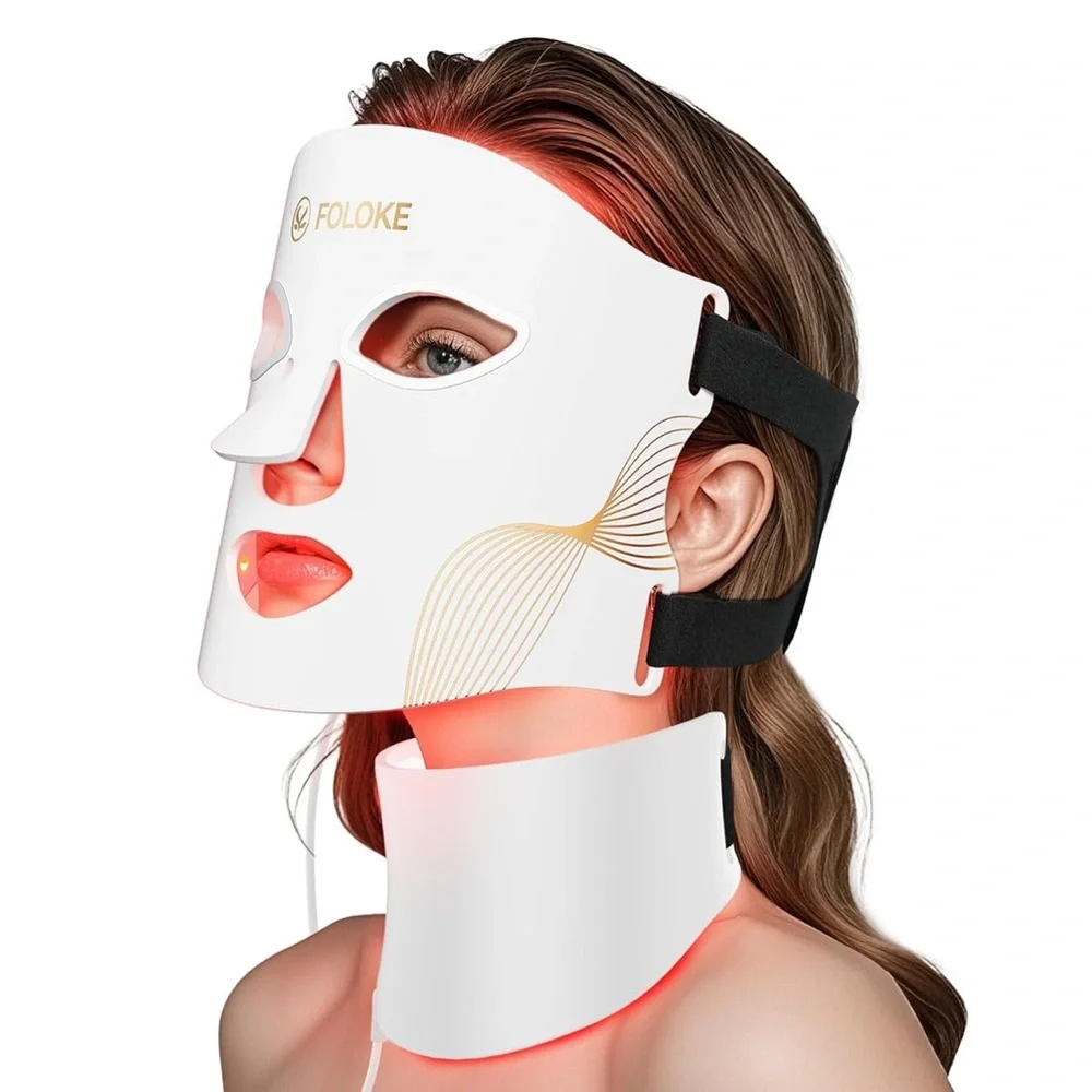 NWT FOLOKE Red Light Therapy LED Face and Neck Mask with 7 Light Waves/ Colors